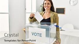  Presentation with vote - Slide set with young-beautiful-hispanic-woman-smiling background and a soft green colored foreground