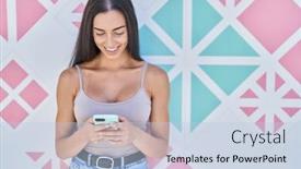  Presentation with mosaic - PPT layouts with young-beautiful-hispanic-woman-smiling background and a light blue colored foreground