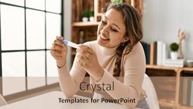  Presentation with pregnancy - Presentation design enhanced with young-beautiful-hispanic-woman-smiling background and a coral colored foreground