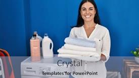  Presentation with laundry room - Slides with young-beautiful-hispanic-woman-smiling background and a light blue colored foreground