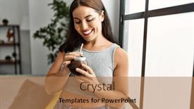  Presentation with infusion - Presentation theme having young-beautiful-hispanic-woman-smiling background and a coral colored foreground