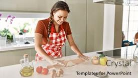  Presentation with dough - Slides consisting of young-beautiful-hispanic-woman-smiling background and a soft green colored foreground