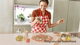  Presentation with oregano - Theme consisting of young-beautiful-hispanic-woman-smiling background and a coral colored foreground