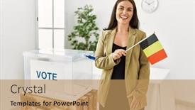  Presentation with confident young hispanic woman - Slides enhanced with young-beautiful-hispanic-woman-smiling background and a coral colored foreground