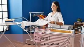  Presentation with laundry room - PPT theme enhanced with young-beautiful-hispanic-woman-smiling background and a coral colored foreground