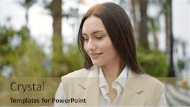  Presentation with confident young hispanic woman - Slide deck consisting of young-beautiful-hispanic-woman-smiling background and a coral colored foreground