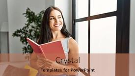  Presentation with confident young hispanic woman - PPT layouts enhanced with young-beautiful-hispanic-woman-smiling background and a coral colored foreground