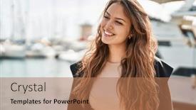  Presentation with confident young hispanic woman - Presentation featuring young-beautiful-hispanic-woman-smiling background and a coral colored foreground