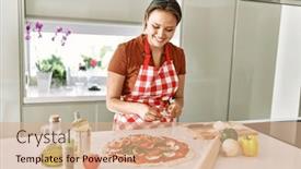  Presentation with onion - Presentation theme with young-beautiful-hispanic-woman-smiling background and a  colored foreground