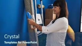  Presentation with confident young hispanic woman - Slide deck enhanced with young-beautiful-hispanic-woman-smiling background and a ocean colored foreground