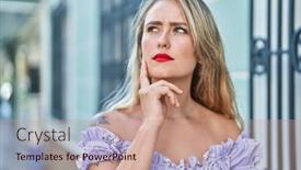  Presentation with beautiful hispanic woman - Presentation theme consisting of young-beautiful-hispanic-woman-standing background and a coral colored foreground