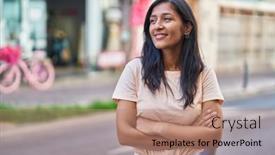  Presentation with beautiful hispanic woman - Slides consisting of young-beautiful-hispanic-woman-standing background and a coral colored foreground