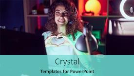  Presentation with gaming - PPT theme featuring young-beautiful-hispanic-woman-streamer background and a  colored foreground