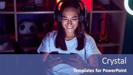  Presentation with streamer - Slide deck consisting of young-beautiful-hispanic-woman-streamer background and a teal colored foreground