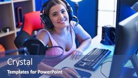  Presentation with beautiful hispanic woman - Presentation design with young-beautiful-hispanic-woman-streamer background and a ocean colored foreground