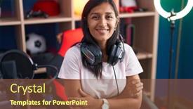  Presentation with confident young hispanic woman - PPT theme having young-beautiful-hispanic-woman-streamer background and a tawny brown colored foreground