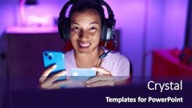  Presentation with gaming - Slides consisting of young-beautiful-hispanic-woman-streamer background and a  colored foreground