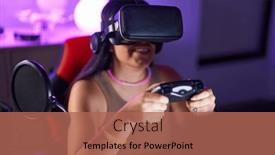  Presentation with streamer - PPT layouts featuring young-beautiful-hispanic-woman-streamer background and a coral colored foreground