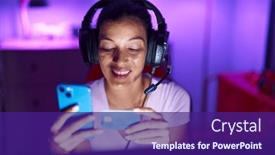  Presentation with gaming - PPT theme featuring young-beautiful-hispanic-woman-streamer background and a  colored foreground