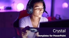  Presentation with streamer - Presentation design enhanced with young-beautiful-hispanic-woman-streamer background and a navy blue colored foreground