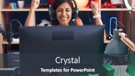  Presentation with streamer - Slides having young-beautiful-hispanic-woman-streamer background and a tawny brown colored foreground