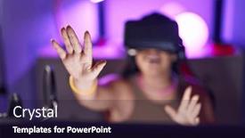  Presentation with streamer - Presentation consisting of young-beautiful-hispanic-woman-streamer background and a wine colored foreground