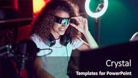  Presentation with streamer - Presentation theme having young-beautiful-hispanic-woman-streamer background and a black colored foreground