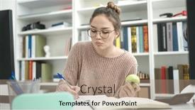  Presentation with student writing - Theme consisting of young-beautiful-hispanic-woman-student background and a coral colored foreground