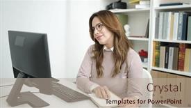  Presentation with student writing - Slides enhanced with young-beautiful-hispanic-woman-student background and a mint green colored foreground