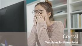  Presentation with stressed - PPT theme enhanced with young-beautiful-hispanic-woman-student background and a gray colored foreground