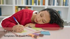  Presentation with writing notes - PPT theme having young-beautiful-hispanic-woman-student background and a coral colored foreground