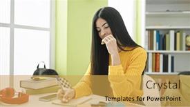  Presentation with cookie - PPT theme featuring young-beautiful-hispanic-woman-student background and a yellow colored foreground