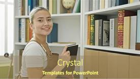  Presentation with university - Presentation theme having young-beautiful-hispanic-woman-student background and a coral colored foreground