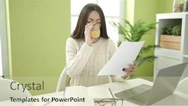  Presentation with orange juice - Presentation design enhanced with young-beautiful-hispanic-woman-student background and a  colored foreground