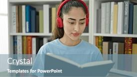  Presentation with music book - Presentation design having young-beautiful-hispanic-woman-student background and a seafoam green colored foreground