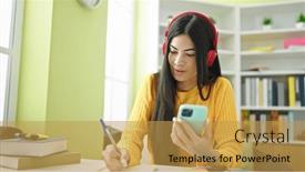  Presentation with writing notes - Theme with young-beautiful-hispanic-woman-student background and a gold colored foreground