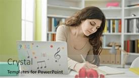  Presentation with university library - Presentation featuring young-beautiful-hispanic-woman-student background and a light gray colored foreground