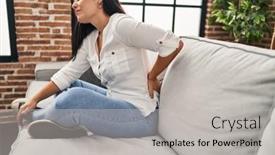  Presentation with backache - Presentation theme consisting of young-beautiful-hispanic-woman-suffering background and a light gray colored foreground
