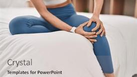  Presentation with knee - Slide deck having young-beautiful-hispanic-woman-suffering background and a light gray colored foreground