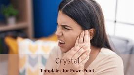  Presentation with ear pain - Slide set having young-beautiful-hispanic-woman-suffering background and a  colored foreground