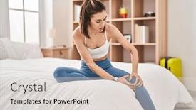  Presentation with knee - Slide deck consisting of young-beautiful-hispanic-woman-suffering background and a lemonade colored foreground