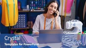  Presentation with beautiful hispanic woman - PPT theme featuring young-beautiful-hispanic-woman-tailor background and a ocean colored foreground