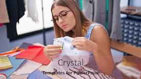  Presentation with machine shop - Presentation theme with young-beautiful-hispanic-woman-tailor background and a coral colored foreground