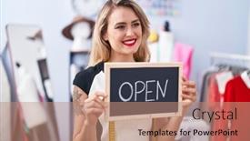  Presentation with confident young hispanic woman - PPT theme consisting of young-beautiful-hispanic-woman-tailor background and a  colored foreground