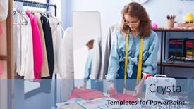  Presentation with thread - Presentation consisting of young-beautiful-hispanic-woman-tailor background and a teal colored foreground