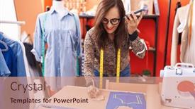  Presentation with voice - Slide deck consisting of young-beautiful-hispanic-woman-tailor background and a  colored foreground