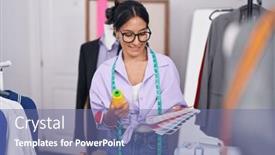  Presentation with confident young hispanic woman - PPT layouts featuring young-beautiful-hispanic-woman-tailor background and a ocean colored foreground