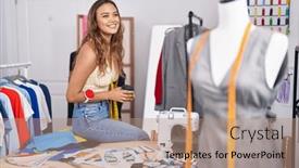  Presentation with confident young hispanic woman - Presentation with young-beautiful-hispanic-woman-tailor background and a coral colored foreground