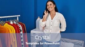  Presentation with waiting room - Slide set with young-beautiful-hispanic-woman-talking background and a  colored foreground