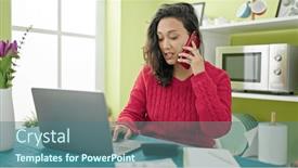  Presentation with accounting - Presentation theme featuring young-beautiful-hispanic-woman-talking background and a ocean colored foreground